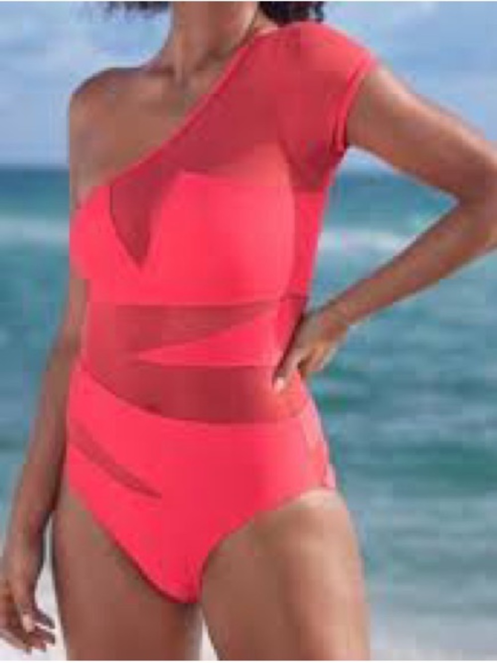 VENUS Red Deep Pink One-Shoulder One Piece Swimsuit